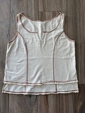 SHEIN Cream Tank Top with Brown Contrast Stitching. Women’s size small